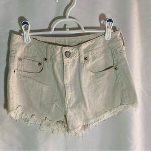 American Eagle Outfitters Cream Patriotic Jean Shorts Distressed Cut-Off